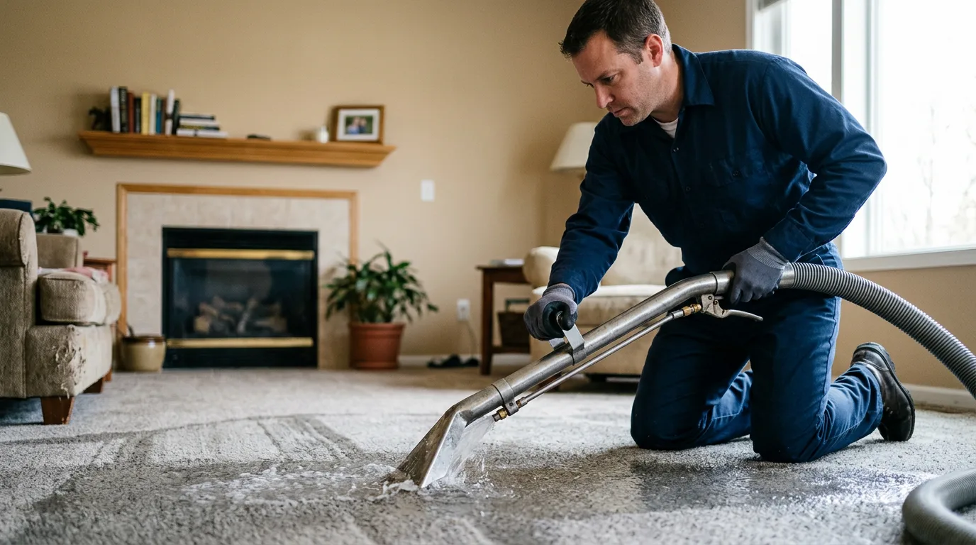 Water damage restoration technician working near Simpson, KS